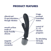 Satisfyer Triple Lover Grey Hybrid Wand and Rabbit Vibrator with 12 Vibration Modes and Waterproof Design VIBRATORS-RABBIT-MULTI